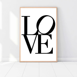 LOVE, Black and White, Modern Chic Glam Artwork Poster