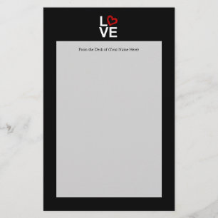 LOVE, Black and White with Red Sketched Heart Stationery