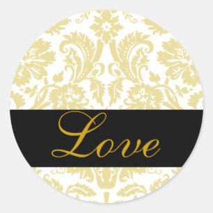 Love Black & Gold Damask Wedding Sticker