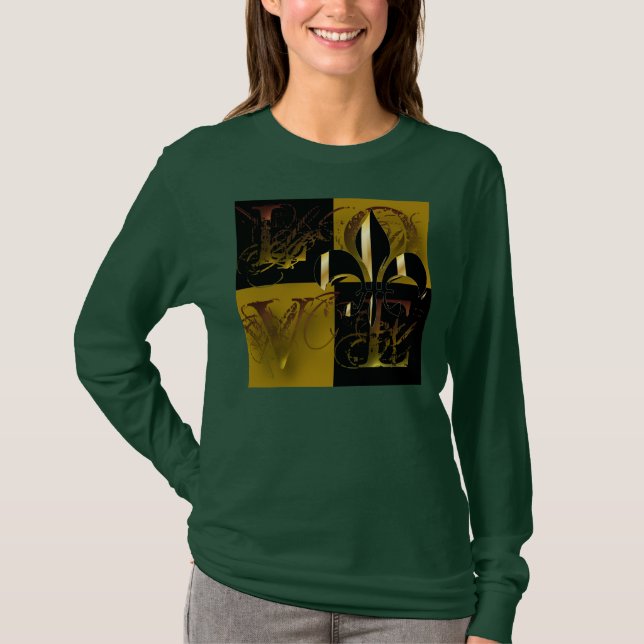 Love black gold, Fleur de Lis, customisable text T-Shirt (Front)