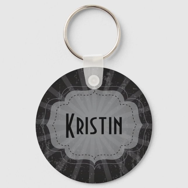 Love Black, Grey Stripe Personalised Name Keychain (Front)