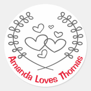 Love Black Laurel Wreath Hearts Red Personalised Classic Round Sticker