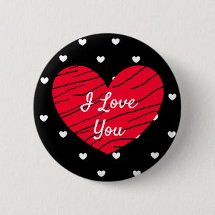 Love Black, Red and White Hearts Button