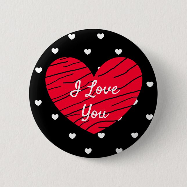 Love Black, Red and White Hearts Button (Front)
