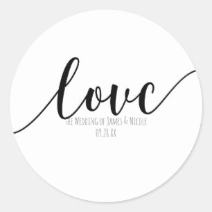 LOVE Black Script Type Elegant Favour Classic Round Sticker