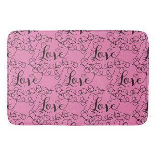 LOVE black seamless pattern with LINES Bath Mat