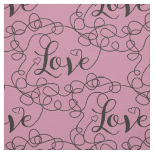 LOVE black seamless pattern with LINES Fabric