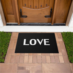 Love black white modern typography elegant chic doormat