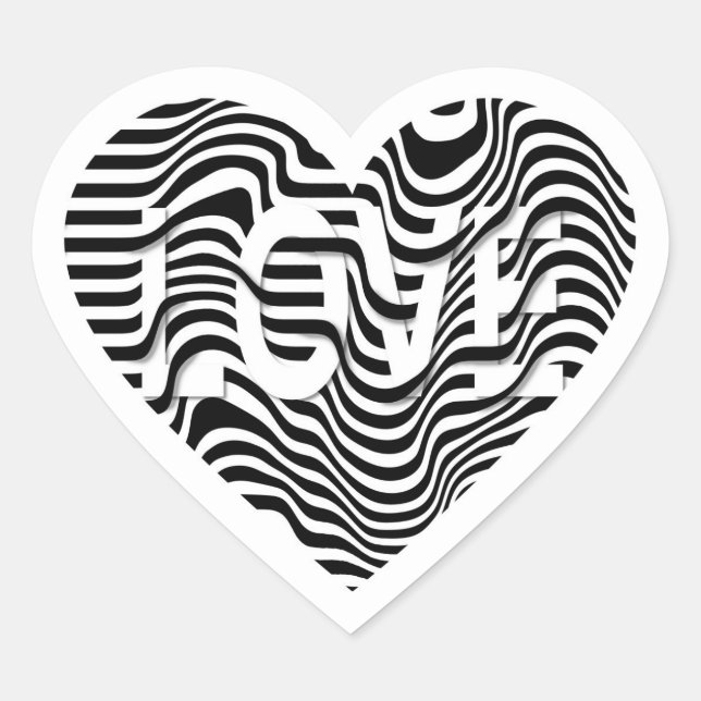 LOVE black white striped heart modern Sticker (Front)