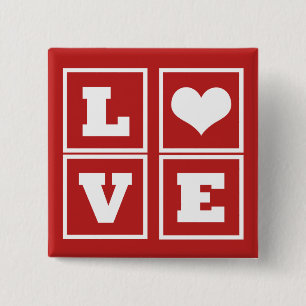 Love Blocks Button, Dark Red 15 Cm Square Badge