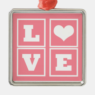 Love Blocks Premium Ornament, Pink Metal Tree Decoration