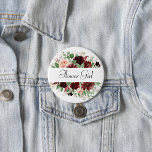 Love Bloom Elegant Burgundy Marsala Wedding 7.5 Cm Round Badge