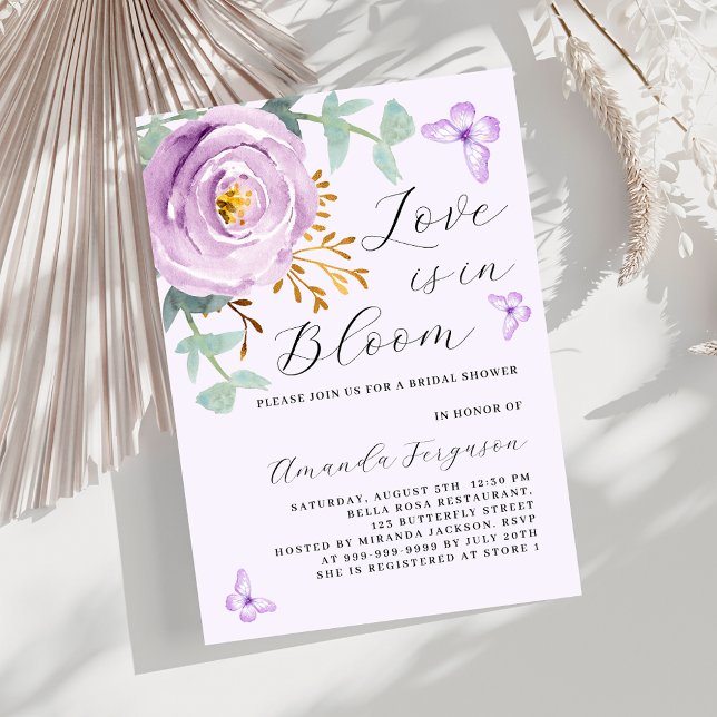 Love Bloom purple rose butterfly Bridal Shower Invitation (Creator Uploaded)