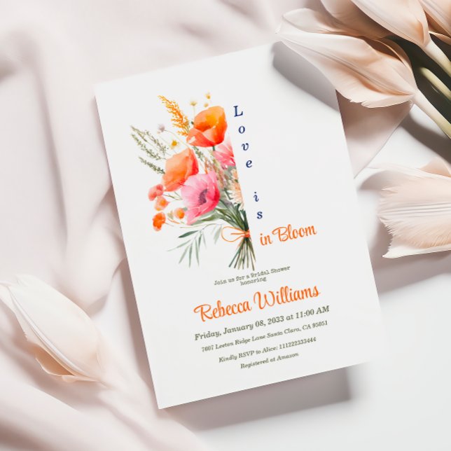 Love Bloom Wild Flower Orange Floral Bridal Shower Invitation (Creator Uploaded)