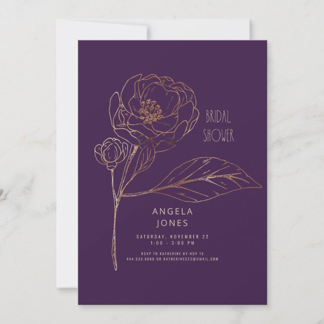 Love Blooming Plum Gold Floral Bridal Shower Invitation (Front)