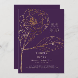 Love Blooming Plum Gold Floral Bridal Shower Invitation