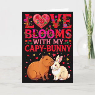 Love Blooms Capybara Rabbit Valentines Day Card