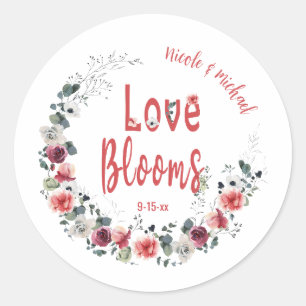 Love Blooms Personalised Bride Groom Wedding Date Classic Round Sticker
