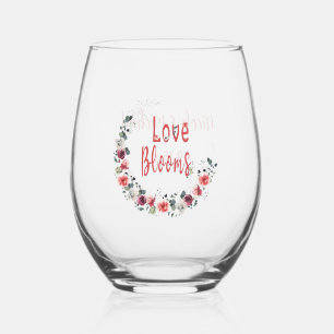 Love Blooms Personalised Bride Groom Wedding Date Stemless Wine Glass