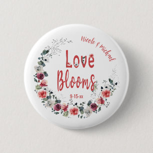 Love Blooms Personalized Bride Groom Wedding Date 6 Cm Round Badge