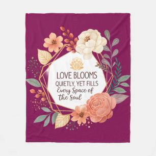 Love Blooms Quietly – Floral Quote Watercolour Fleece Blanket
