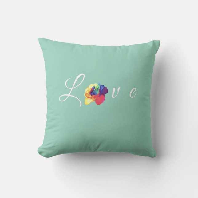 Love Blooms Rainbow Rose Cushion (Front)