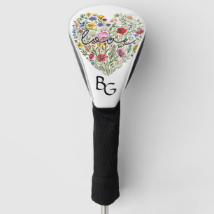 Love Blossoms: Heart-Shaped Floral Art Monogram Golf Head Cover