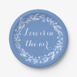 Love Blue Cornflower Floral Flower Wreath Wedding Paper Plate