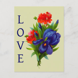 Love Blue Iris Flower Bouquet  Postcard