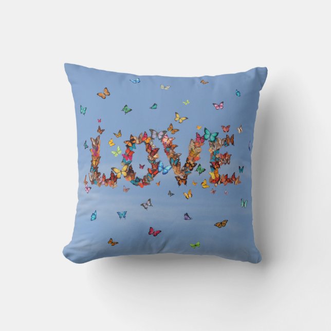 LOVE Blue Sky Butterflies | Inspirational Hope Joy Cushion (Front)
