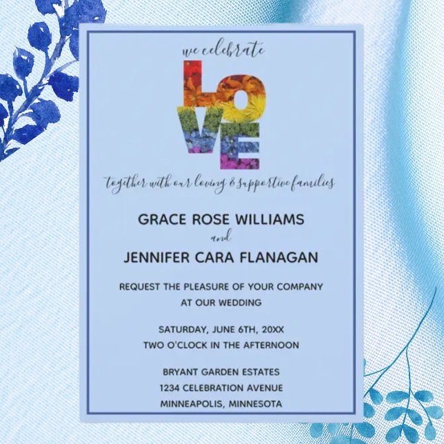 LOVE Blue Themed Same-Sex Wedding Collection Invitation (Creator Uploaded)