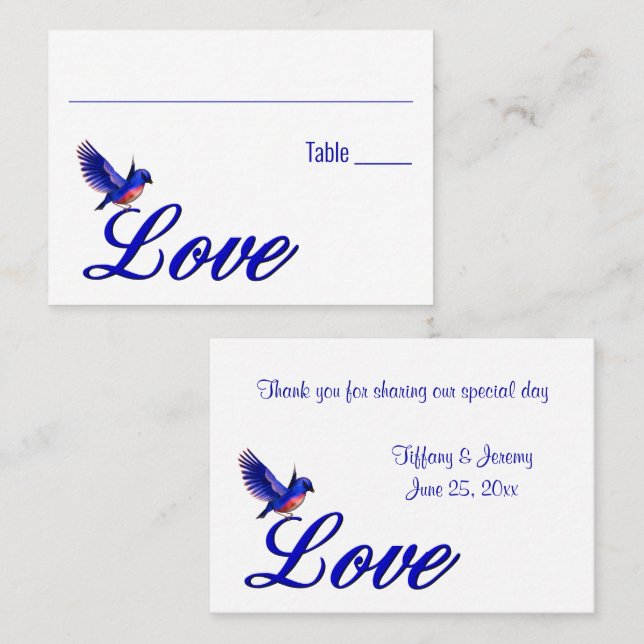Love Bluebird Wedding Table Place Card (Front/Back)