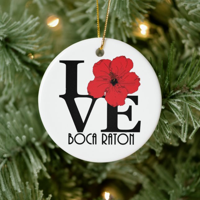 LOVE Boca Raton Red Hibiscus  Ceramic Tree Decoration (Tree)