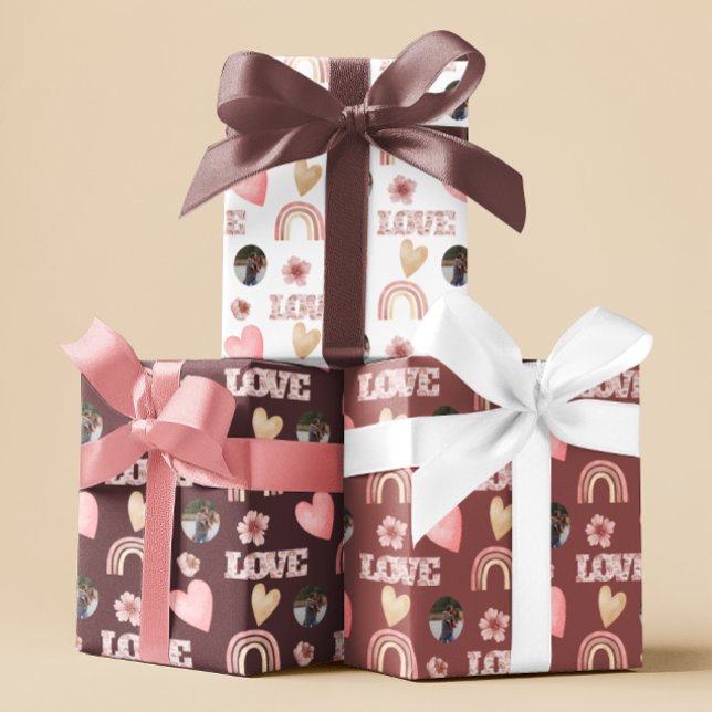 Love Boho Rainbow Photo Wrapping Paper (Celebrate your love with these personalized photo boho watercolor rainbow wrapping paper sheets! )