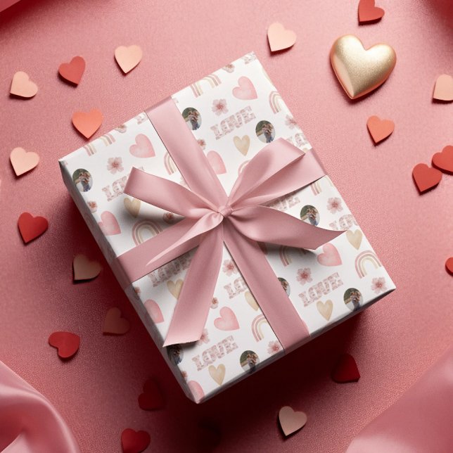 Love Boho Rainbow Photo Wrapping Paper (Celebrate your love with this personalized boho watercolor rainbow photo wrapping paper! )