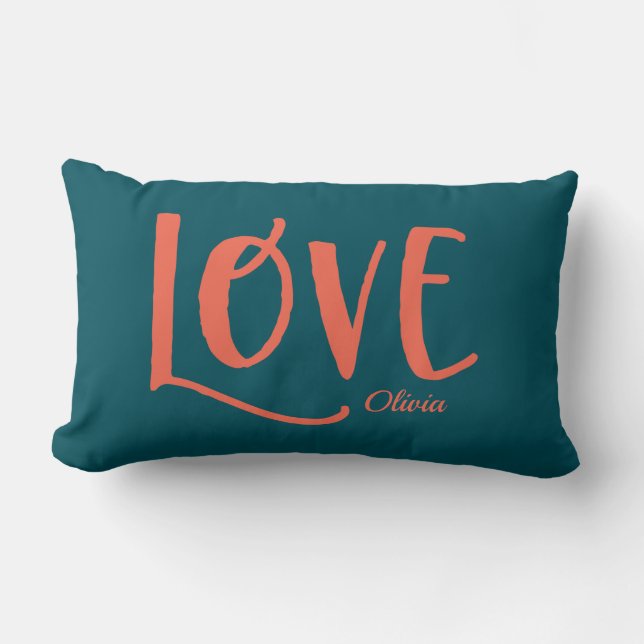 Love | Bold and Colourful Deep Teal and Orange Lumbar Cushion (Front)