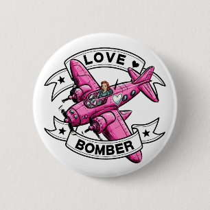 Love Bomber Pilot Pink 6 Cm Round Badge