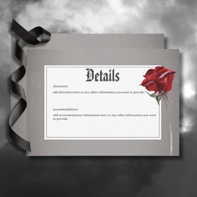 Love & Bones Spooky Red Floral Wedding Details Enclosure Card (Love & Bones Spooky Red Floral Wedding Details Card)