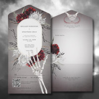 Love & Bones Spooky Red Floral Wedding QR Code