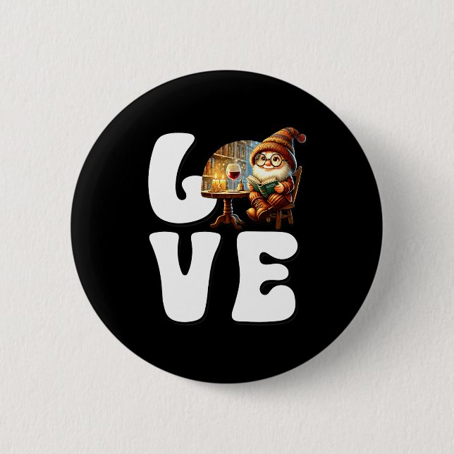 Love Books Teacher Gnome Graphic For Women And Win 6 Cm Round Badge (Front)