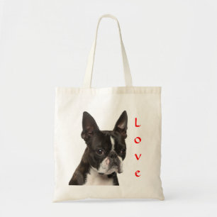 Love Boston Terrier Puppy Dog Canvas Totebag Tote Bag