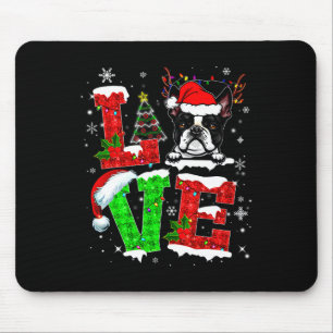 Love Boston Terrier Santa Hat Christmas Pet Dog Lo Mouse Pad