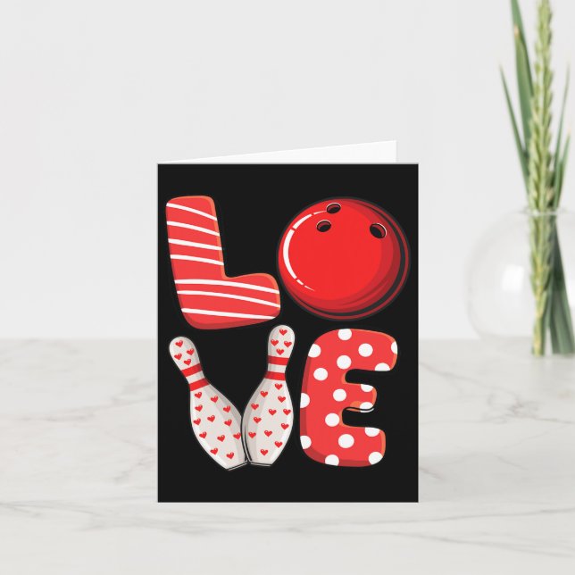 Love Bowling Byll And Pins Group Matching Valentin Card (Front)