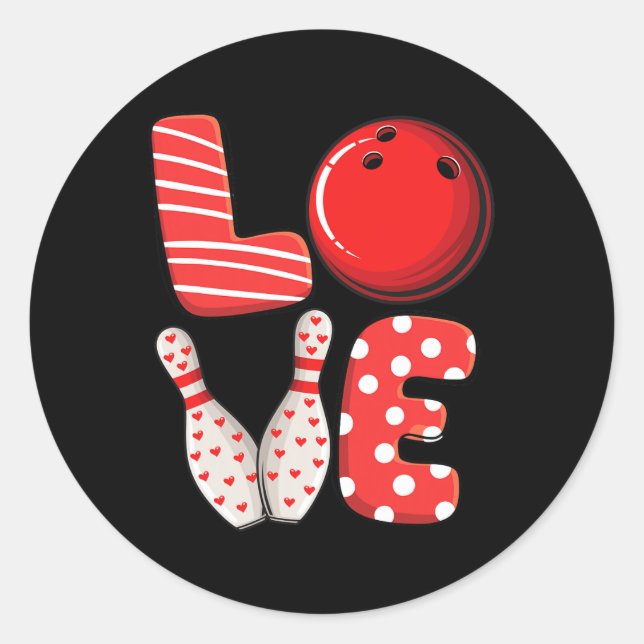 Love Bowling Byll And Pins Group Matching Valentin Classic Round Sticker (Front)
