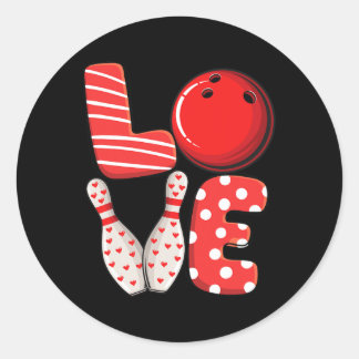 Love Bowling Byll And Pins Group Matching Valentin Classic Round Sticker