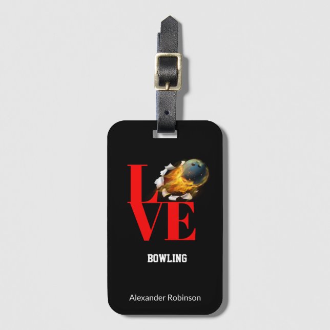 Love Bowling Personalised Sports Luggage Tag (Front Vertical)