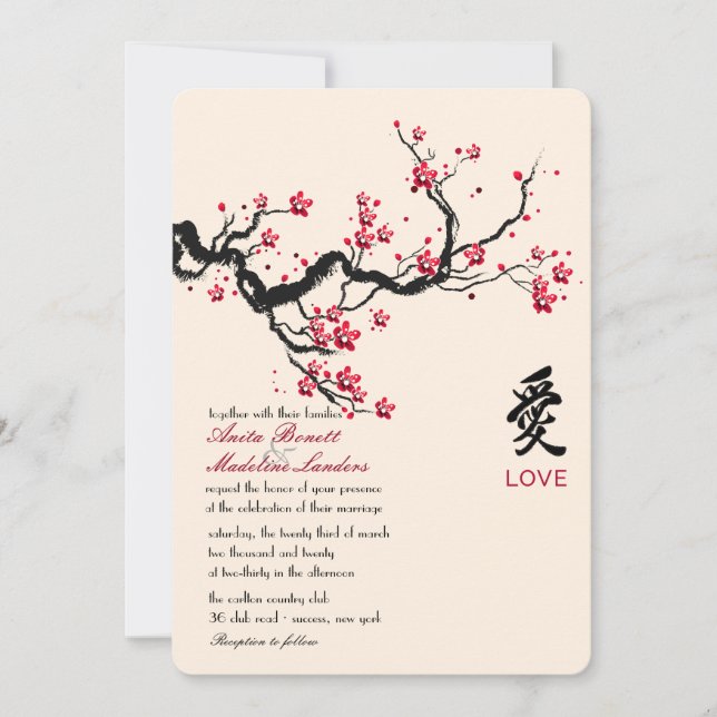 Love Branch Lesbian Wedding Invitation (Front)