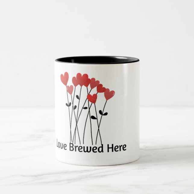 Love Brewed Here Coffee Mug | Romantic Heart Desig (Center)