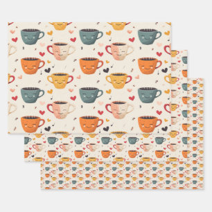 Love Brewed Valentine's Day Hearts Pattern Wrapping Paper Sheet