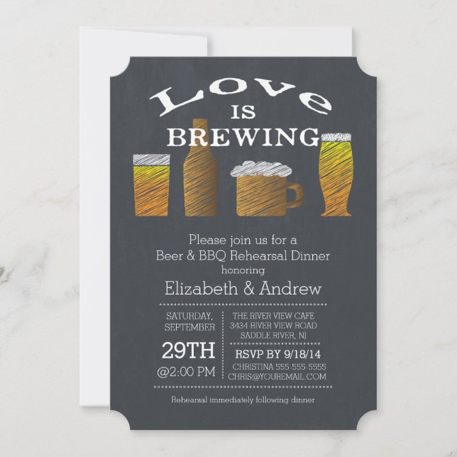 Love Brewing Barbecue Rehearsal Dinner Invitation (Front)